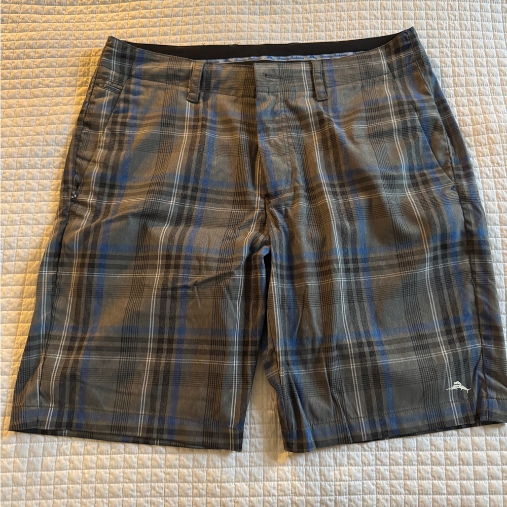 Tommy Bahama Gray and Blue Plaid Men Shorts